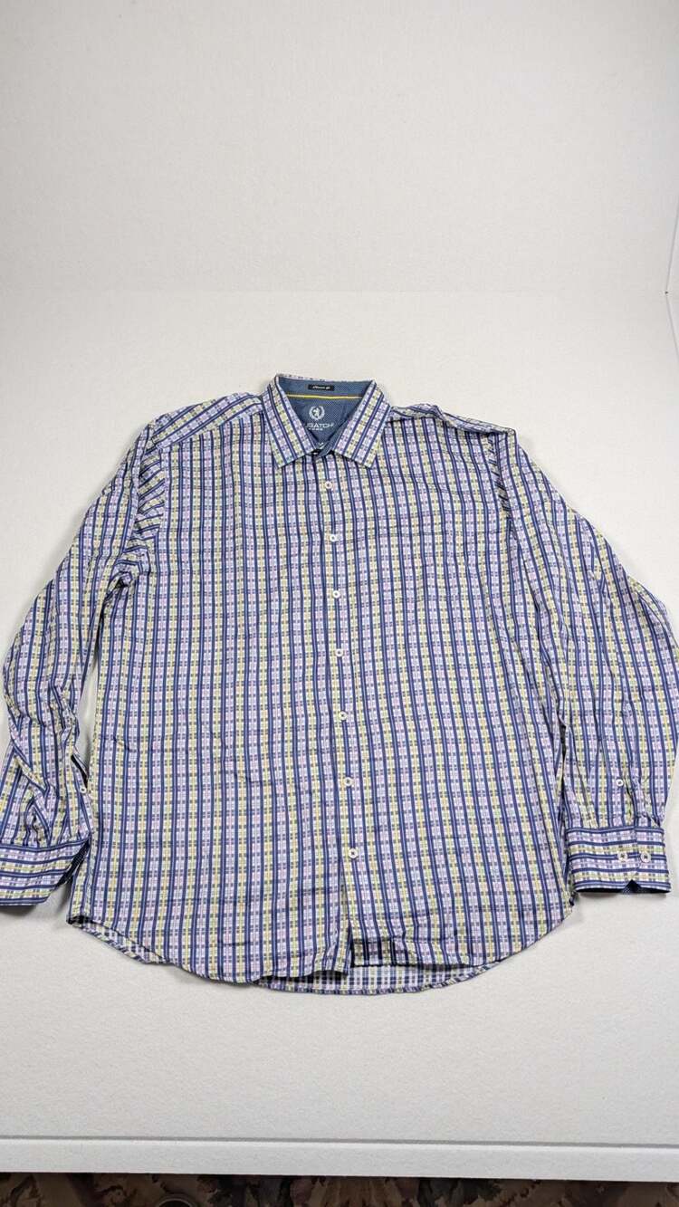 Bugatchi Uomo Classic Fit Plaid Long Sleeve Button Down Shirt Blue